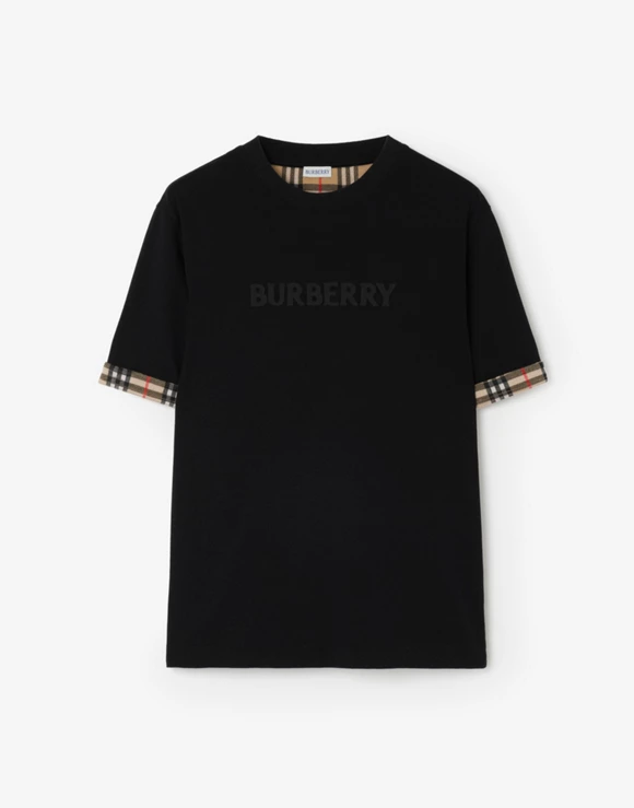 Check Trim Cotton T-Shirt